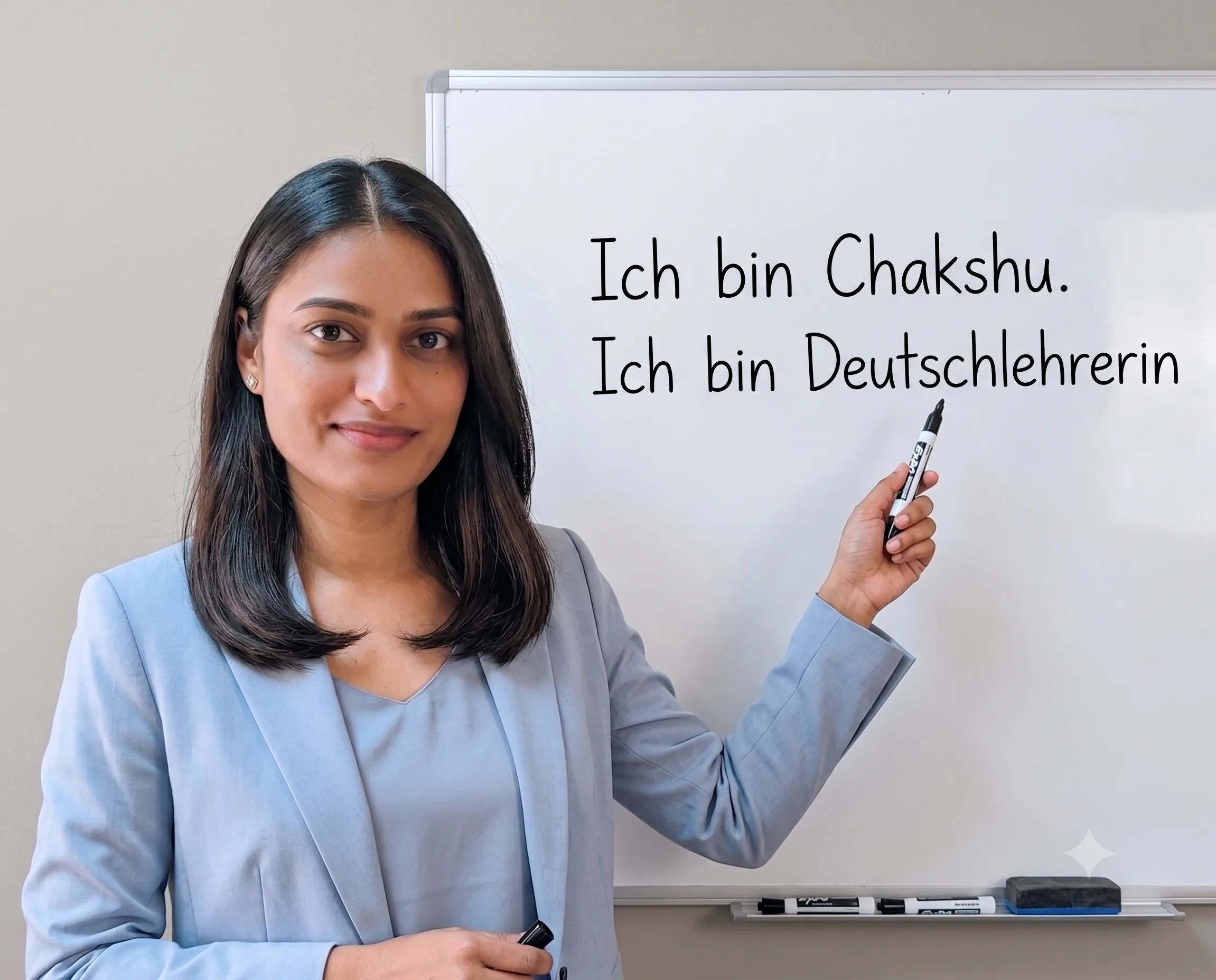 Chakshu Bansal teaching German at a whiteboard