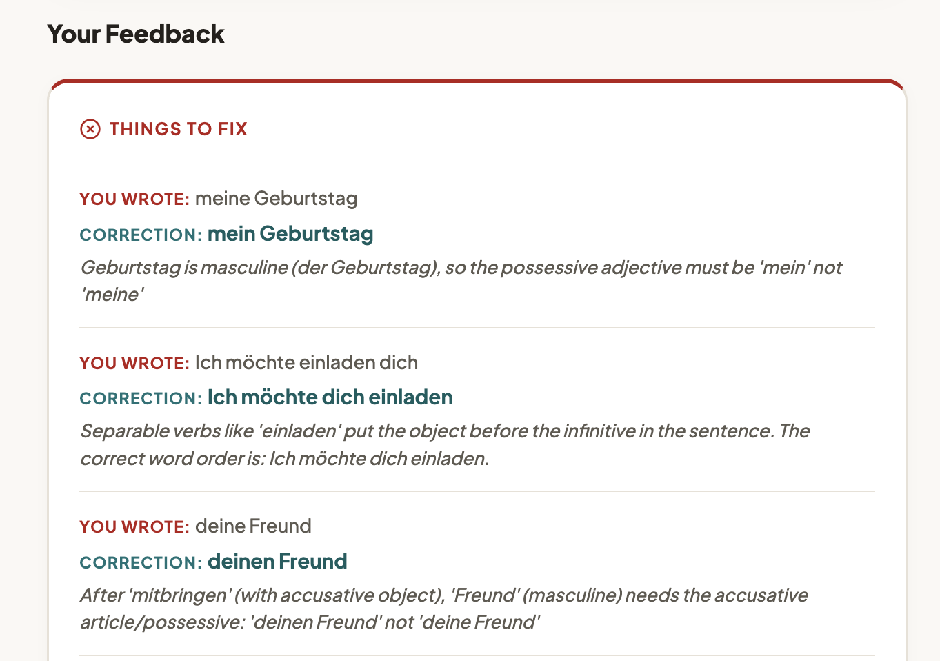 Real-time AI writing feedback in German